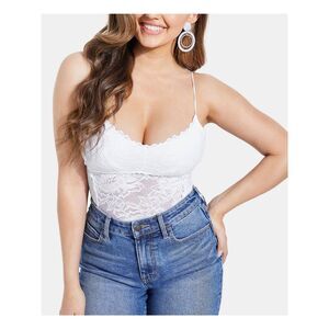 GUESS Womens White Snap Closure Spaghetti Strap V Neck Body Suit Top Size: M